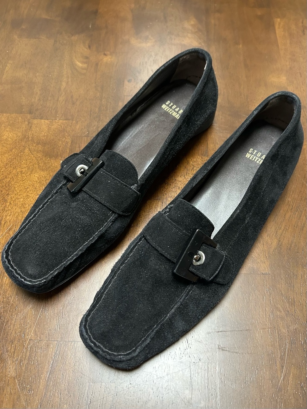 Stuart Weitzman Buckleberry Black Suede Loafers Size 10